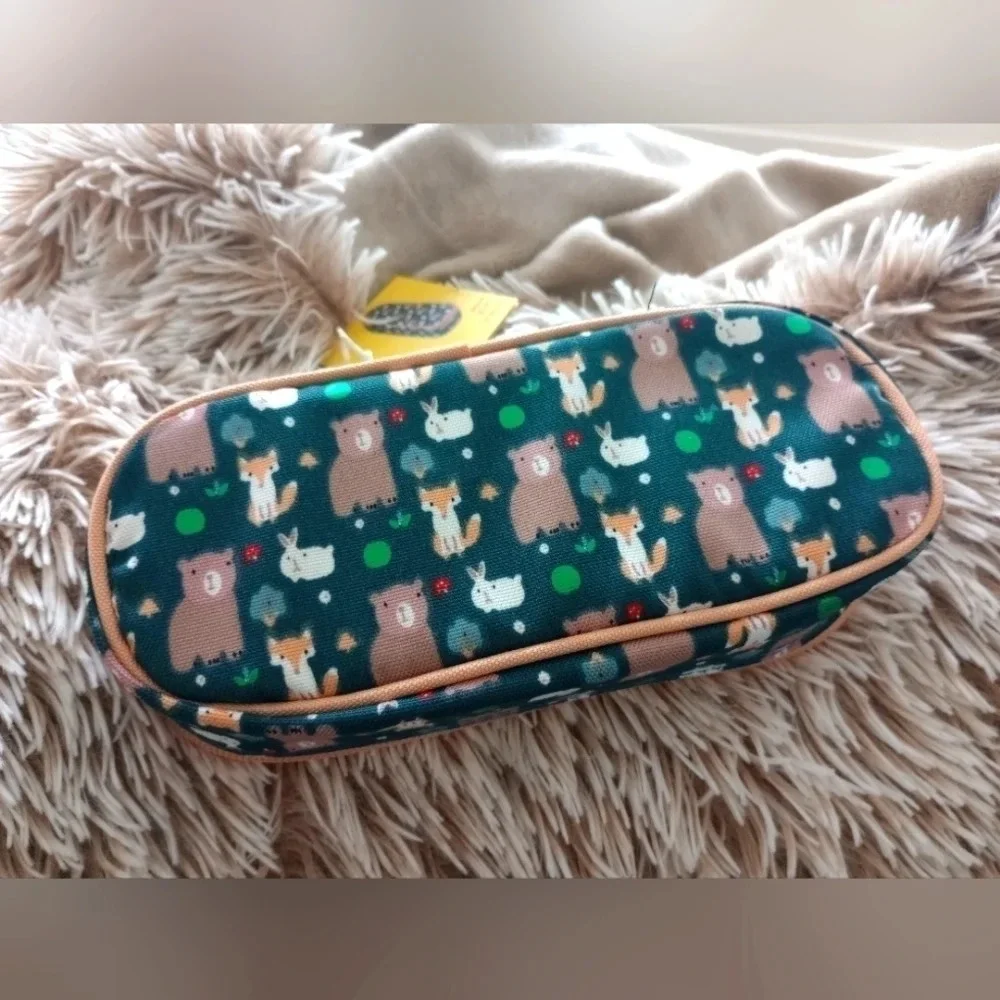 Forest animals fox cute kids makeup bag pencil case purse bag zipper pouch hand